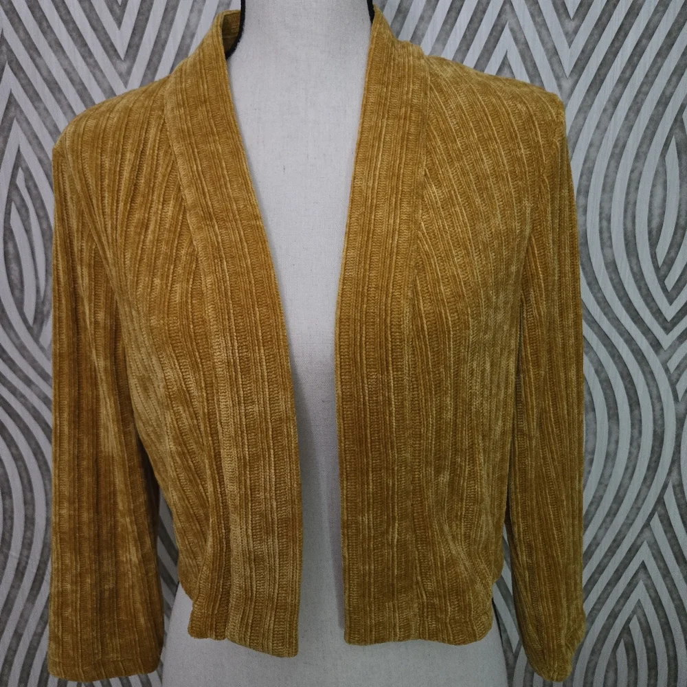 Gold chenille cropped sweater cardigan - Picture 3 of 7
